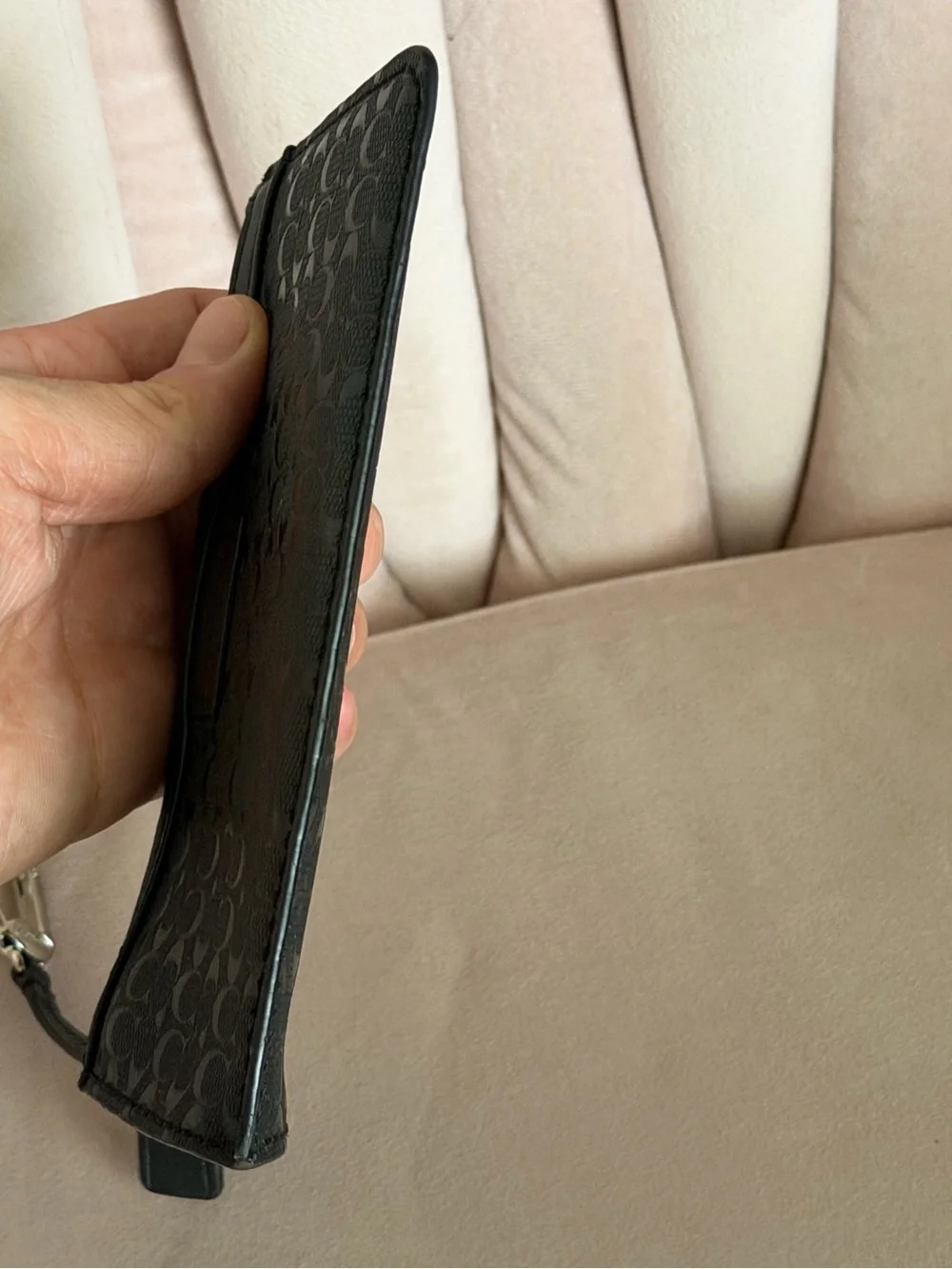 COACH Black Signature Zip Card Case Keychain
